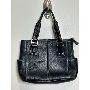Fossil Black Leather Satchel Handbag Small Purse Top Handle Bag